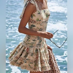 Zimmermann Floral Lace Mini Dress - Cream and Green